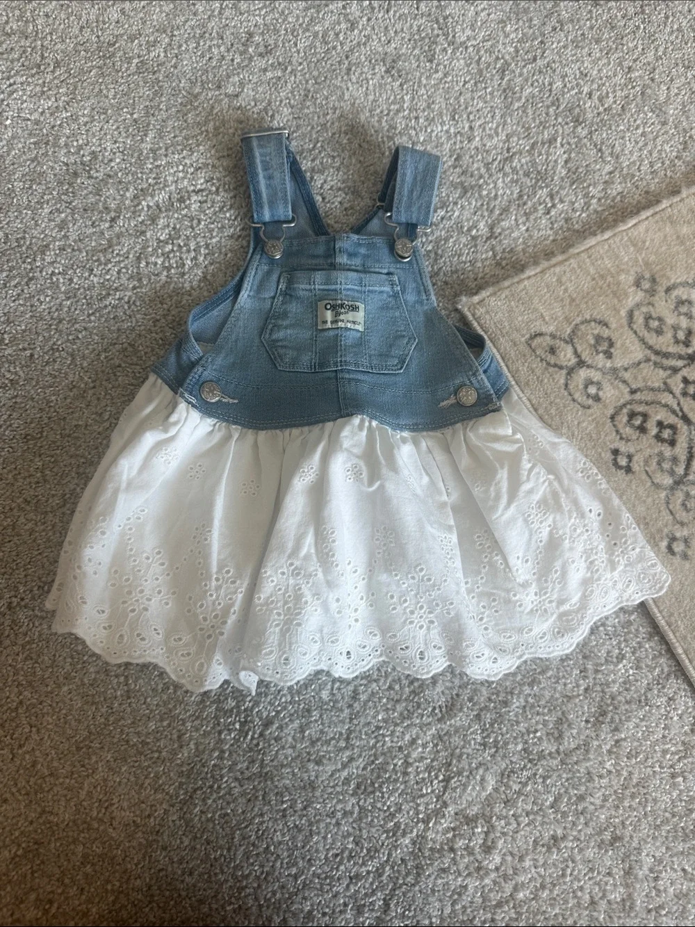 OshKosh B'gosh Light Denim & White Eyelet Overall Dress